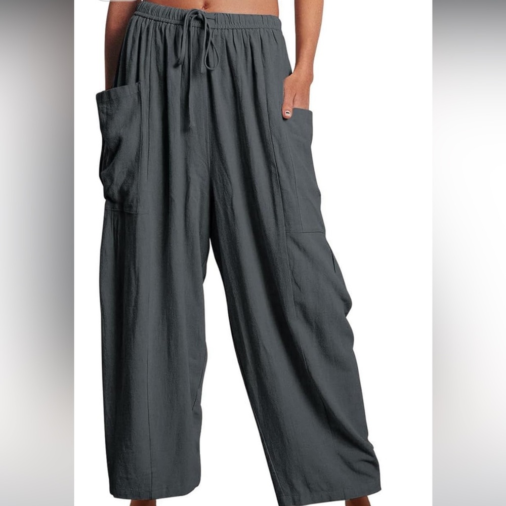 new! Flygo gray loose/drapey wide leg flowy pants with cargo pockets, size small - Picture 7 of 9